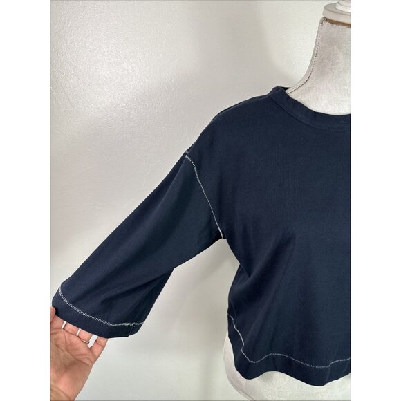 Madewell Women's XS Boxy Wide Sleeve Exposed Stitch Tee Blue NWT - Picture 4 of 13